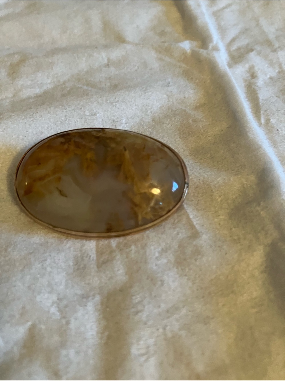 Gold-Tone Brown Marbled Oval Brooch - Classic Womens Jewelry
